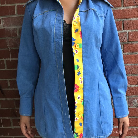 Funky vintage denim button down shirt oversized s - Picture 4 of 7